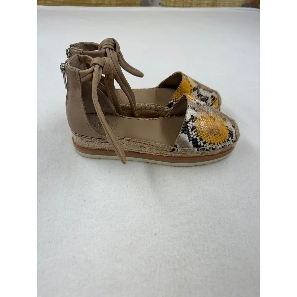 Vince Camuto Binadee Yellow Snake Print Espadrille Flats Ankle Tie Shoes Size 6M